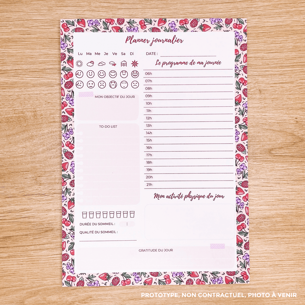 Planner Journalier "Fruits rouges" - Bloc-notes A5