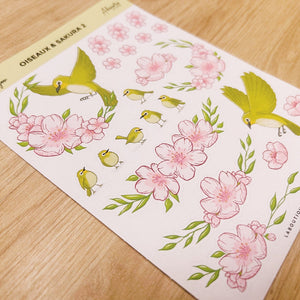 La Boutique de Margaux Sticker Oiseaux & Sakura 2 - Stickers organisation papeterie margauxstips les astuces de margaux plan with me bullet journal